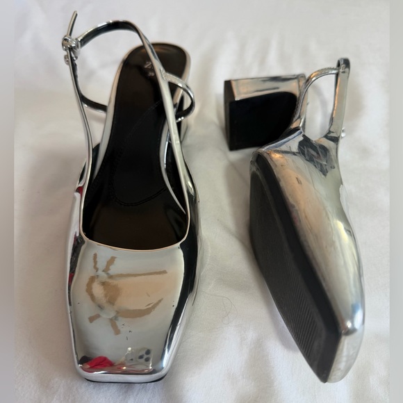 Zara Metallic Silver Slingback shoes heels size 8 Eur 39 - Picture 11 of 11